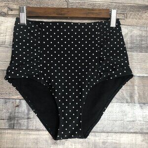 Aerie Womens Swim Suit Bikini Bottoms Hi Rise Small Black Polka Dots Beach